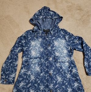 Womens light denim floral print jacket size L